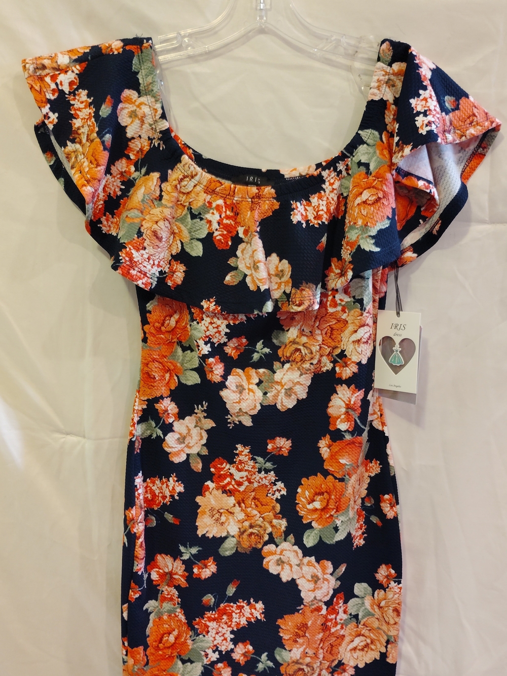 IRIS Navy Floral Off-Shoulder Ruffle Top